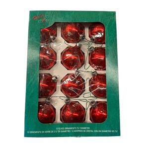 Holly Glass Ornaments 12 Pack Red 2 1/4 Inch Diameter Christmas Tree Decorations